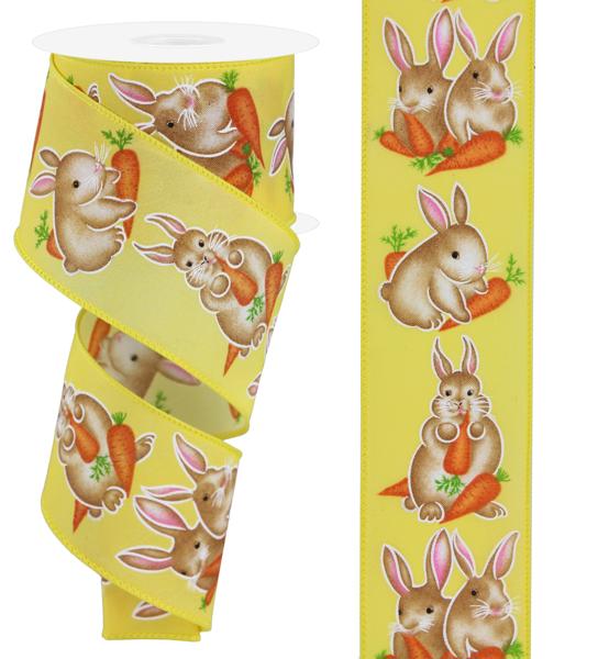 Yellow Multi - Bunnies With Carrots Ribbon - ( 2-1/2 Inch | 10 Yards ) BBCrafts.com