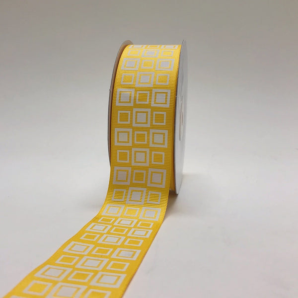 Yellow - Square Design Grosgrain Ribbon ( 1 - 1/2 Inch | 25 Yards ) BBCrafts.com
