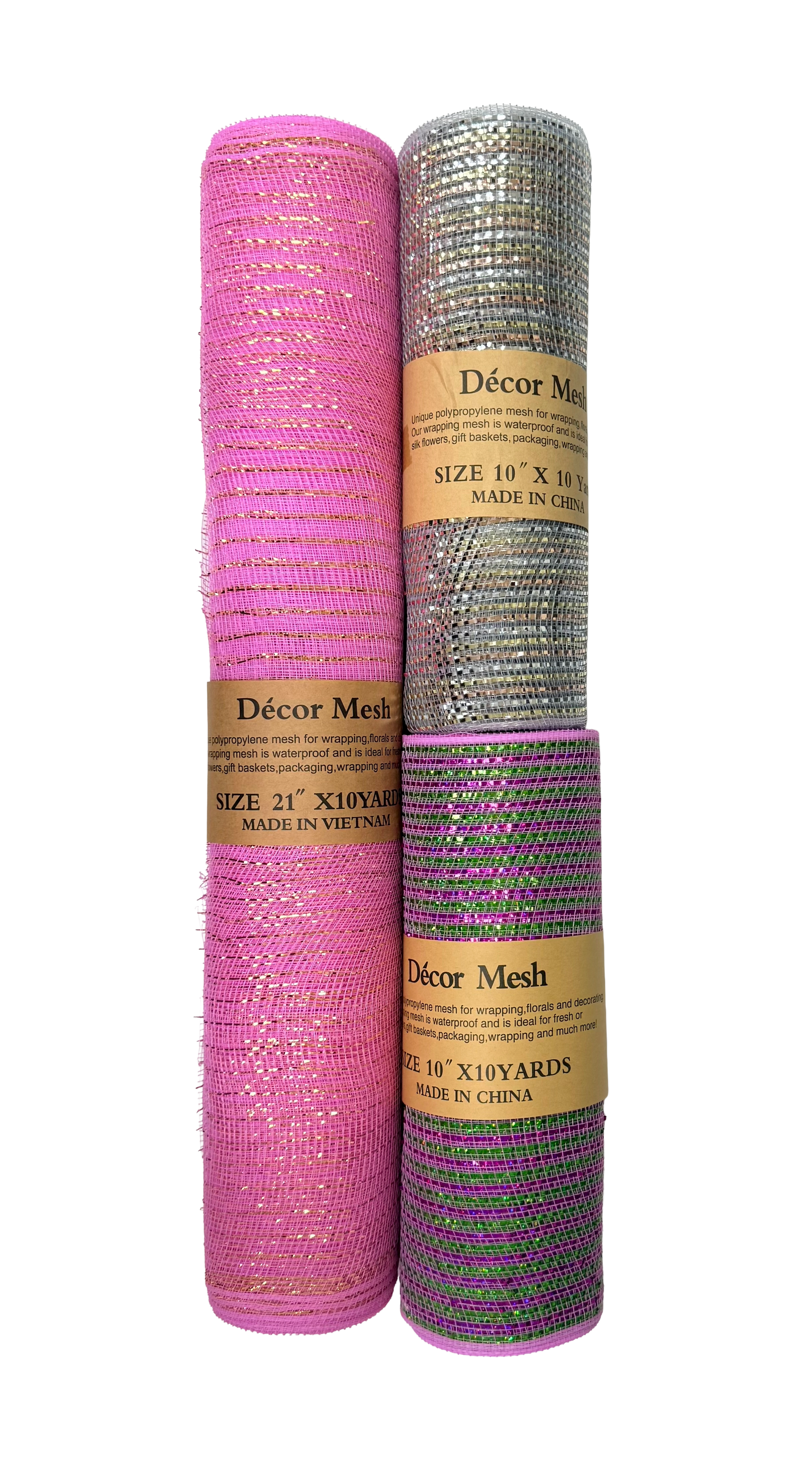 21 Inch | 10 Inch x 10 Yards Deco Mesh Metallic Stripes - Pack of 3