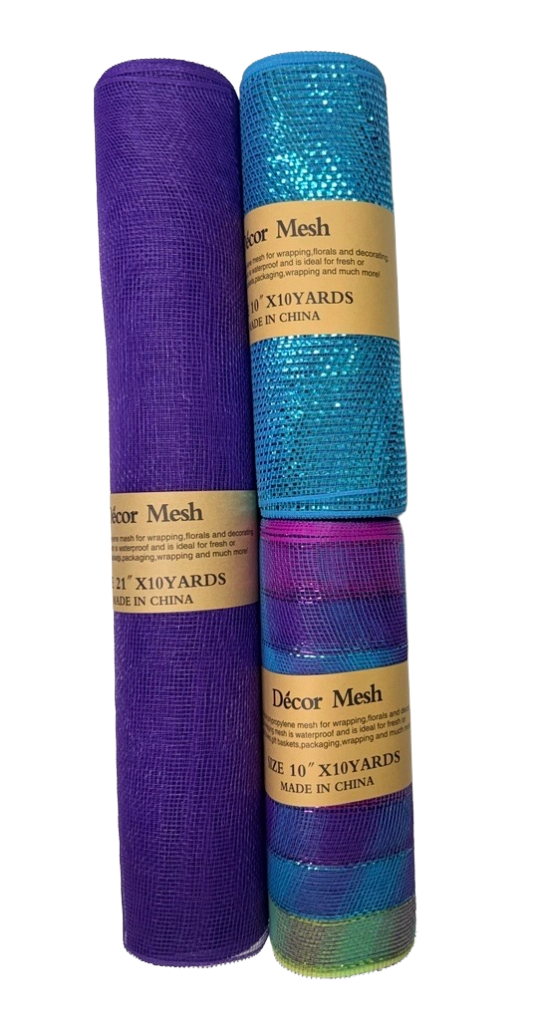 21 Inch & 10 Inch x 10 Yards Poly Deco Mesh Purple, Mermaid, Turquoise - Pack of 3