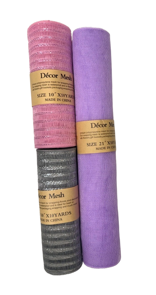 21 Inch & 10 Inch x 10 Yards Poly Deco Mesh Lavender, Pink, Silver - Pack of 3