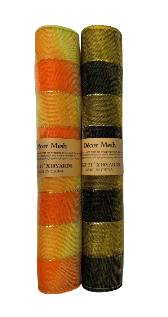 21 Inch x 10 Yards Poly Deco Mesh Orange Green, Black - Pack of 2