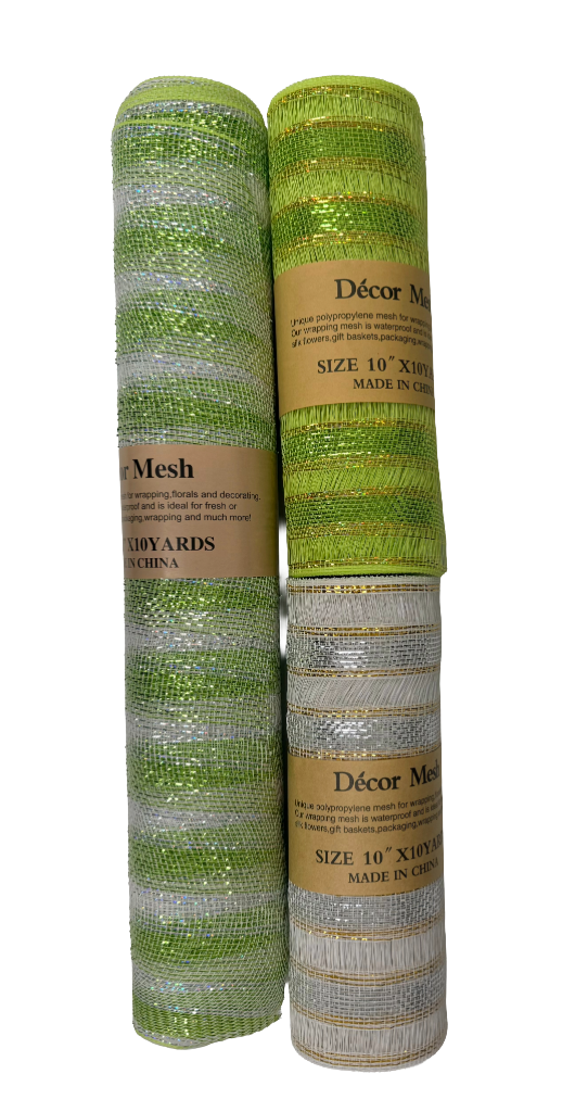 21 Inch & 10 Inch x 10 Yards Poly Deco Mesh Apple Green, White - Pack of 3