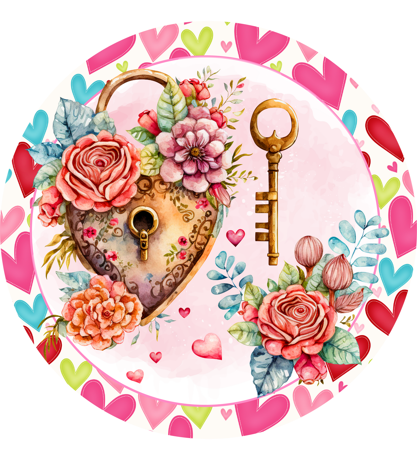 Valentine's Day Heart Lock & Key Metal / Vinyl Sign - Made in USA