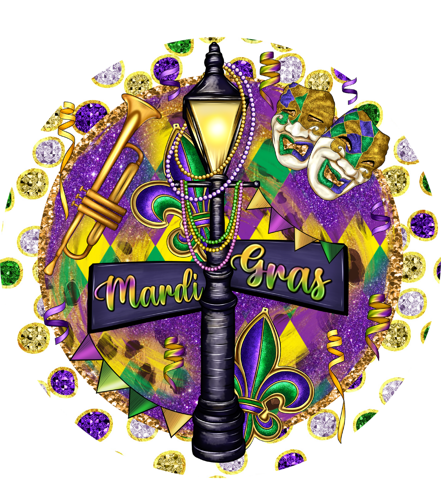 Mardi Gras Lamp Post Metal / Vinyl Sign - Made in USA