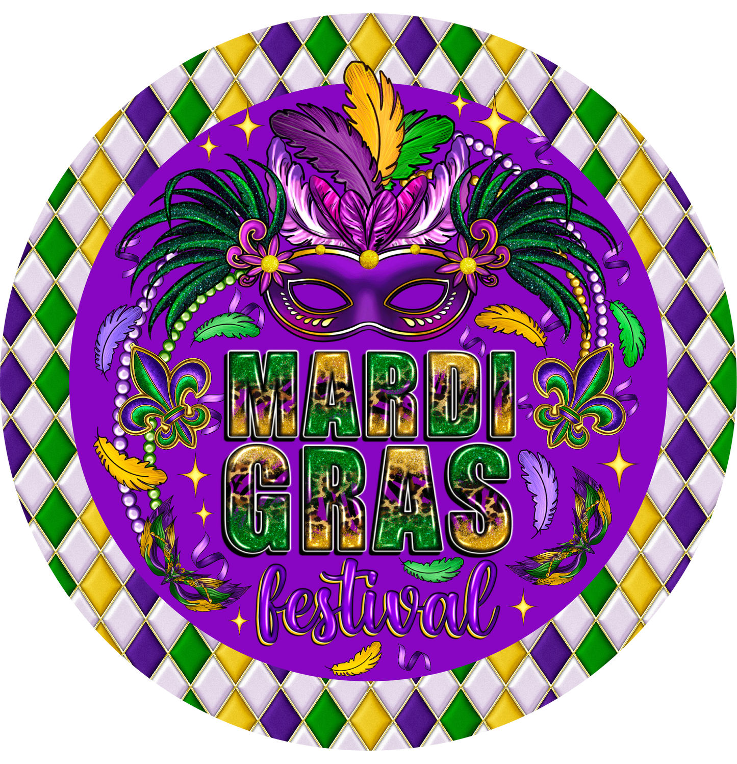 Mardi Gras Festival Eye Mask w/ Feather Metal / Vinyl Sign - Made in USA