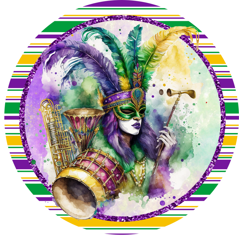 Mardi Gras Princess Face Mask with Feather Metal Sign - Made In USA