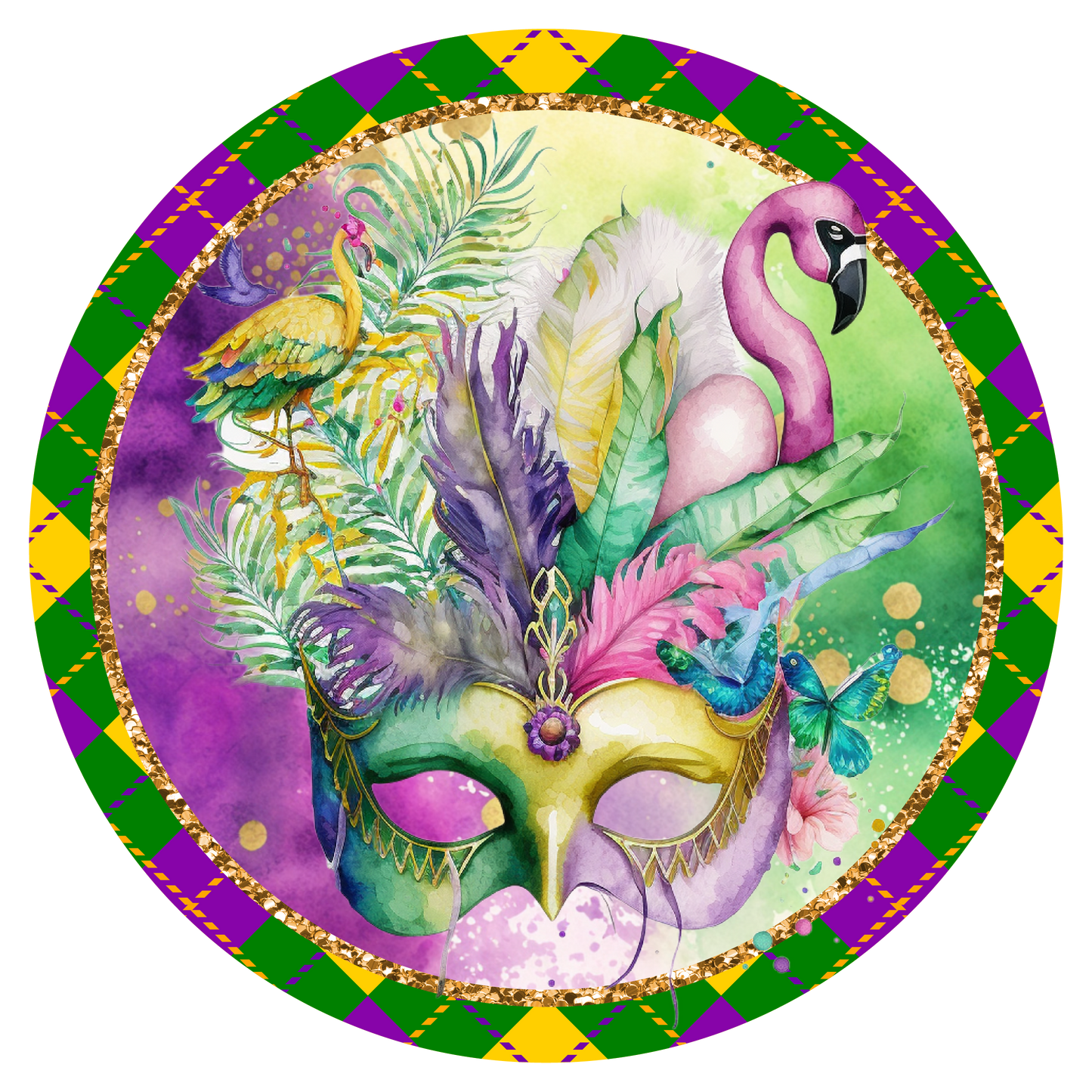 Mardi Gras Carnival Mask Flamingos Metal / Vinyl Sign - Made in USA