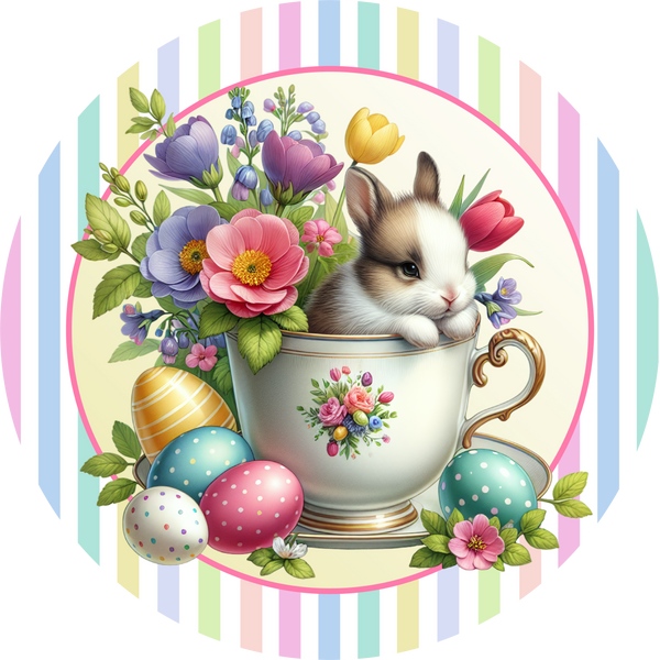 Easter Metal Sign: Bunnys with Easter Eggs - Made In USA