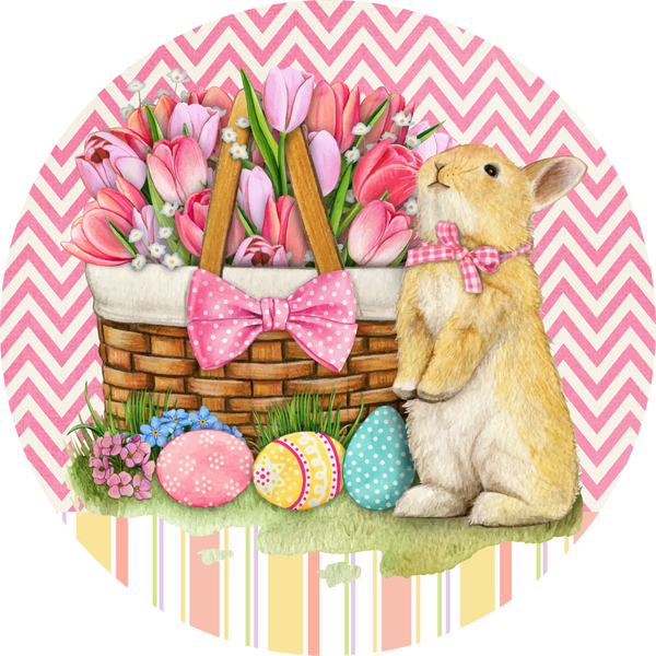 Spring & Easter Metal Sign: Bunny with Easter Eggs - Made In USA