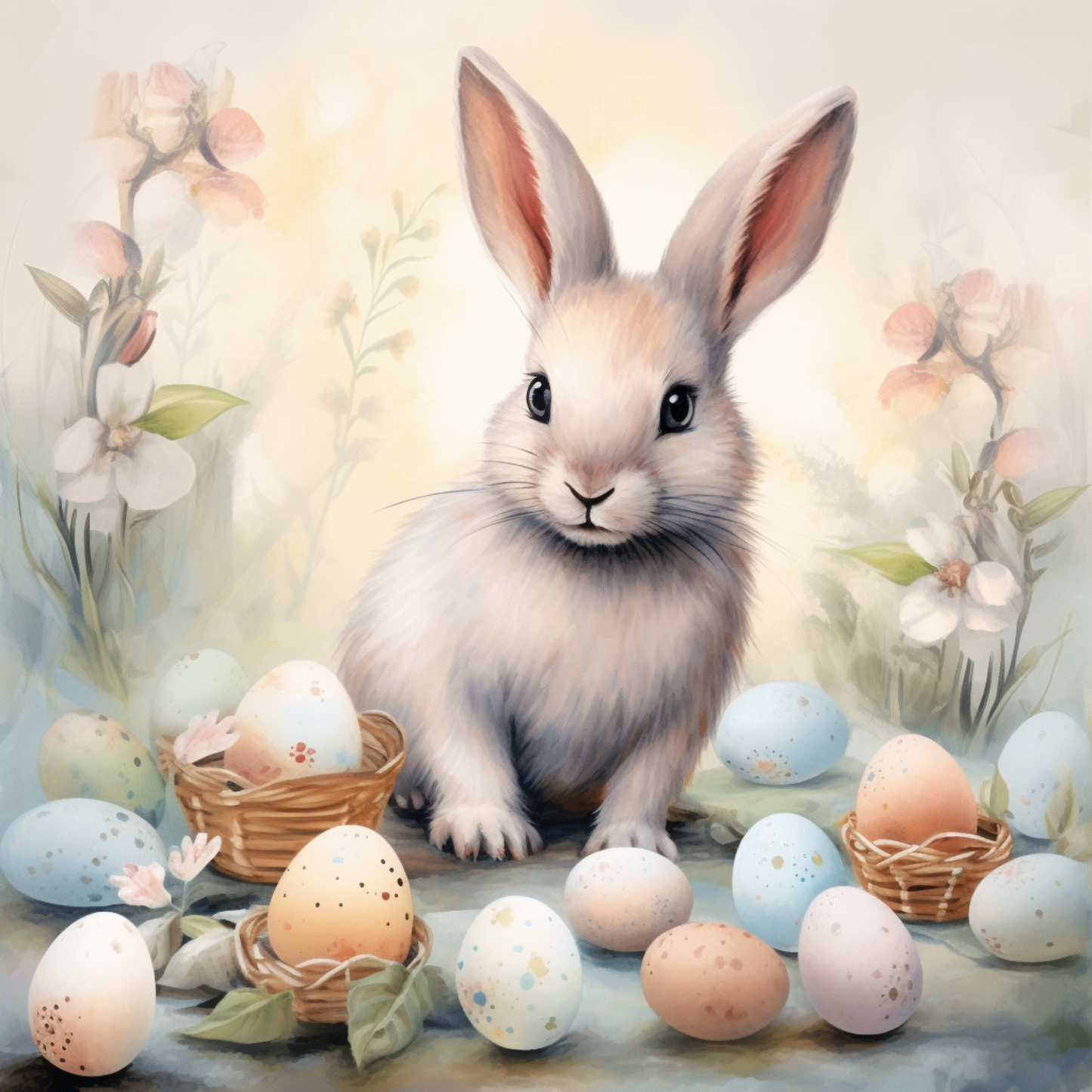 Easter Bunny Rabbit with Eggs Metal Sign - Made in USA