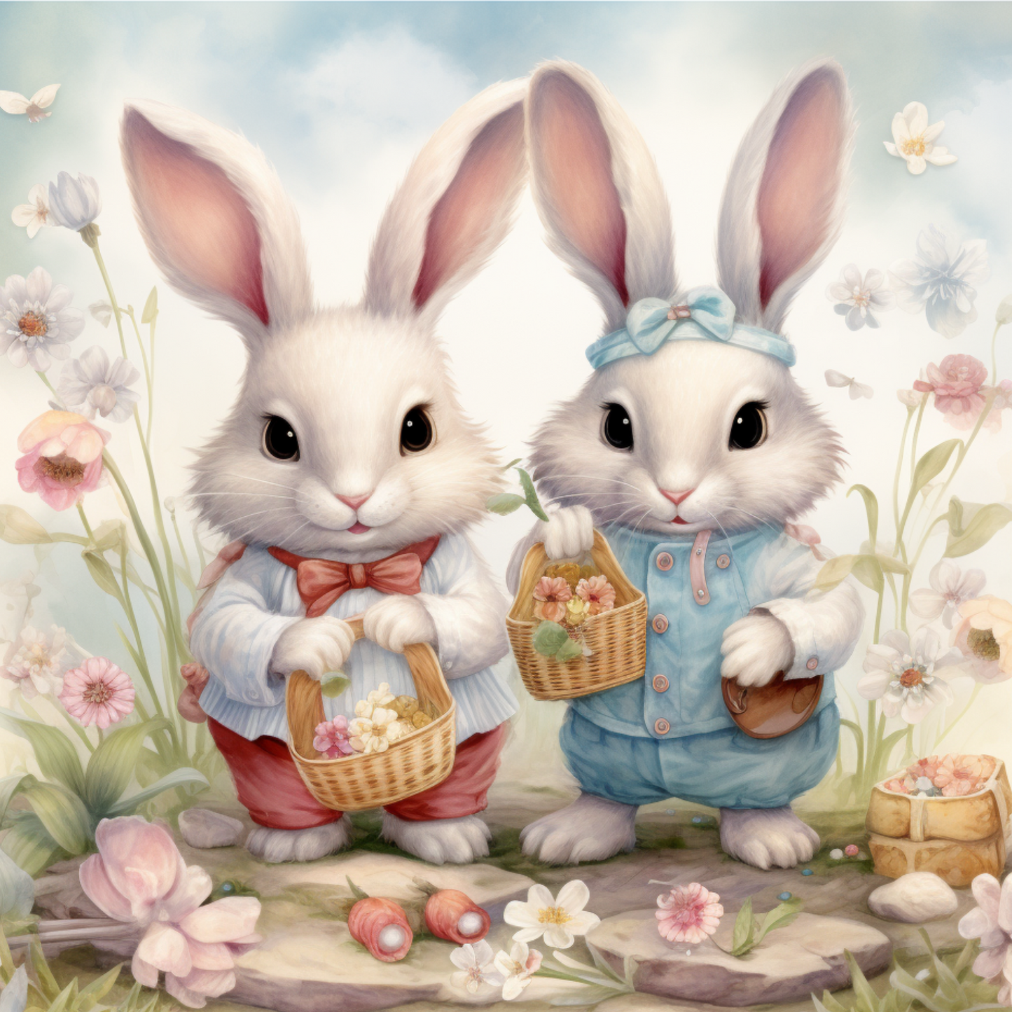 Easter Day Twin Bunny Metal Sign - Made in USA