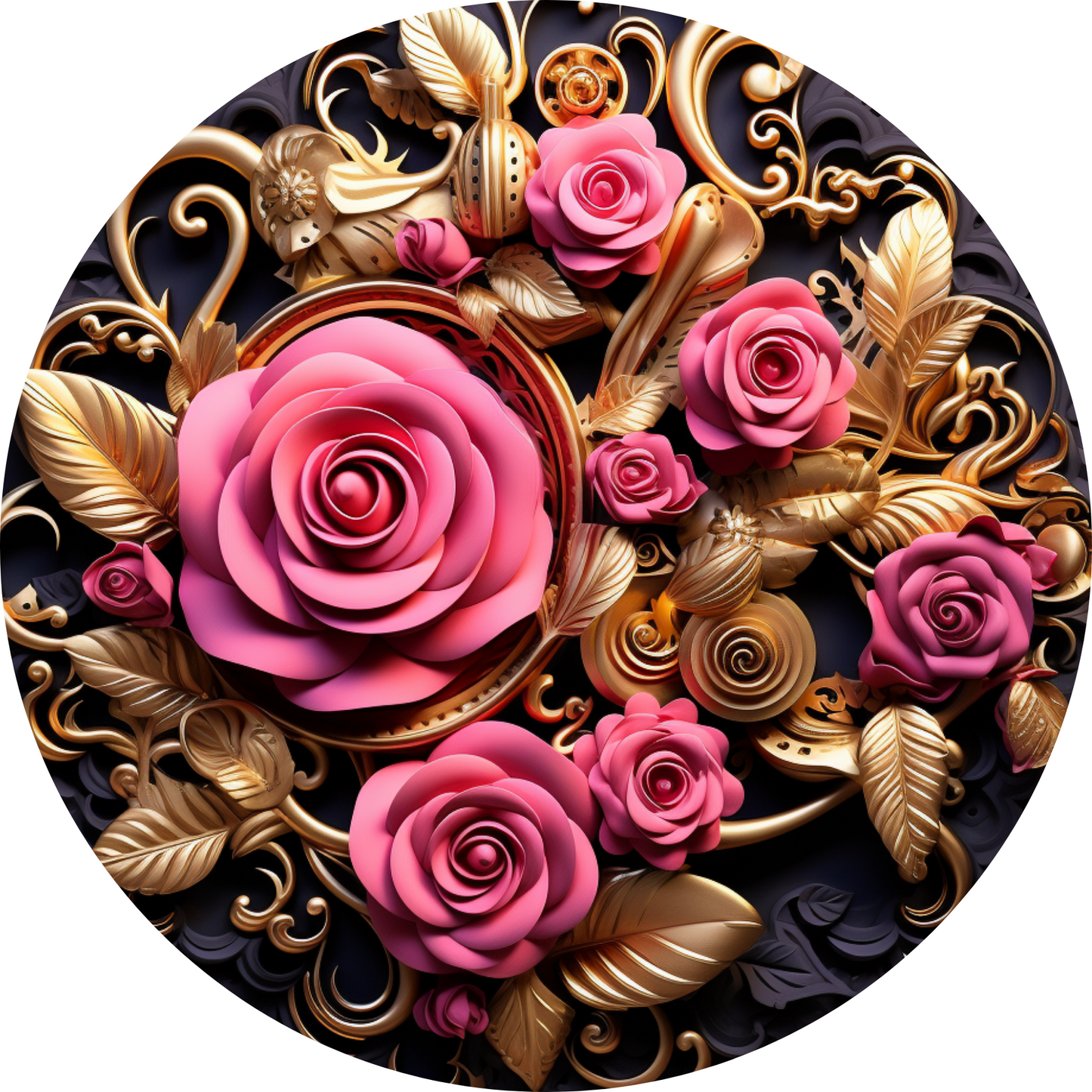 Rose Flower with Golden Leaves Metal / Vinyl Sign - Made in USA