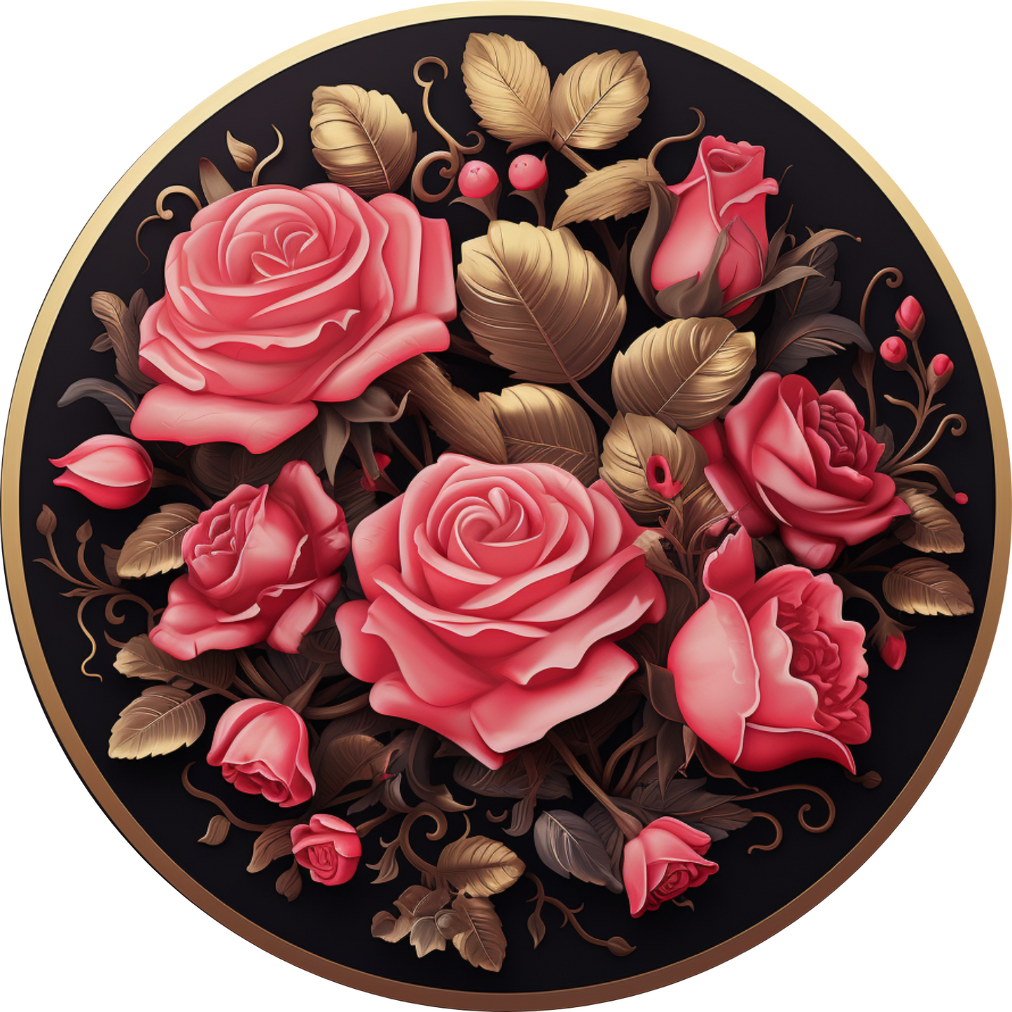 Rose Flower with Golden Leaves Metal / Vinyl Sign - Made in USA