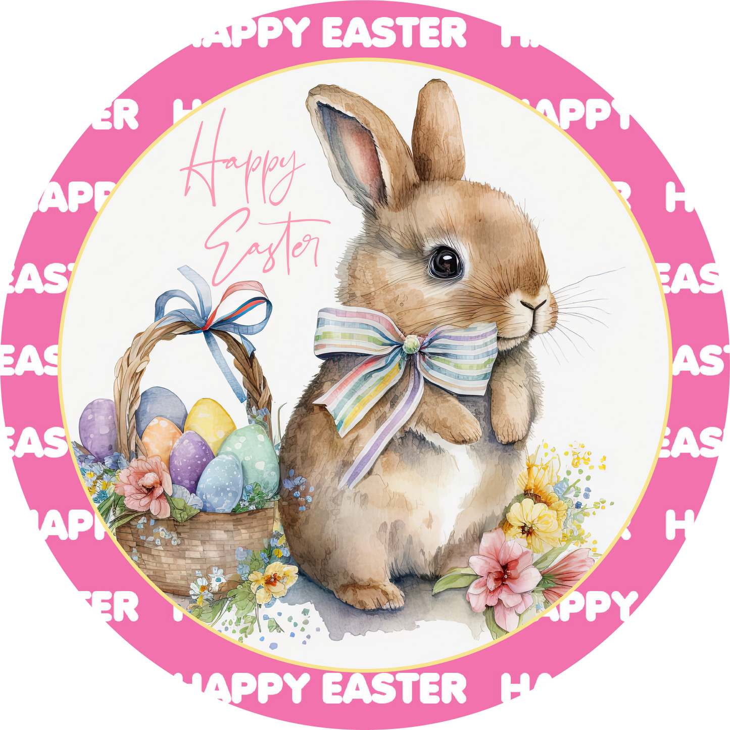 Happy Easter Bunny Rabbit with Eggs Metal / Vinyl Sign - Made in USA