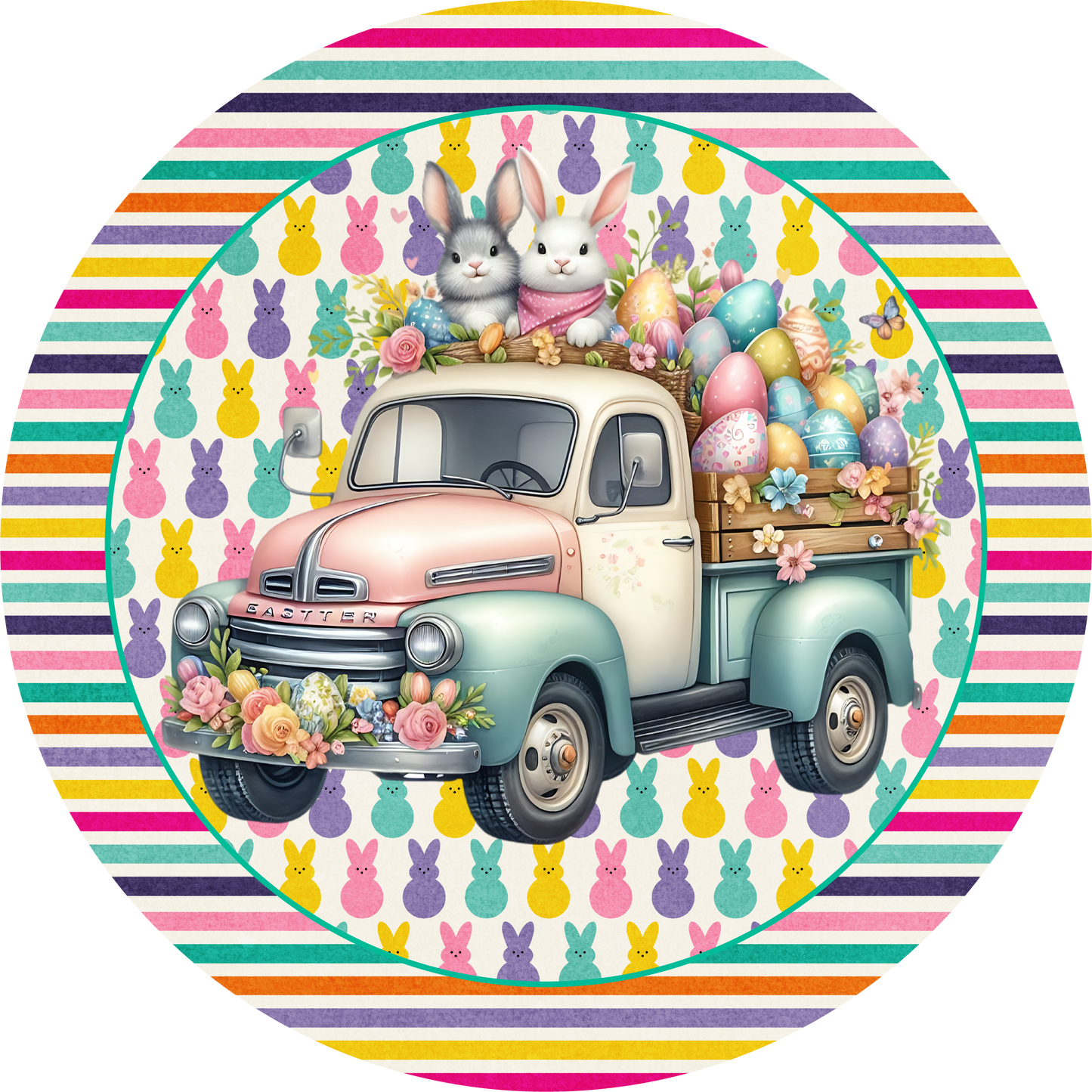 Easter Truck Bunny Rabbit with Eggs Metal / Vinyl Sign - Made in USA