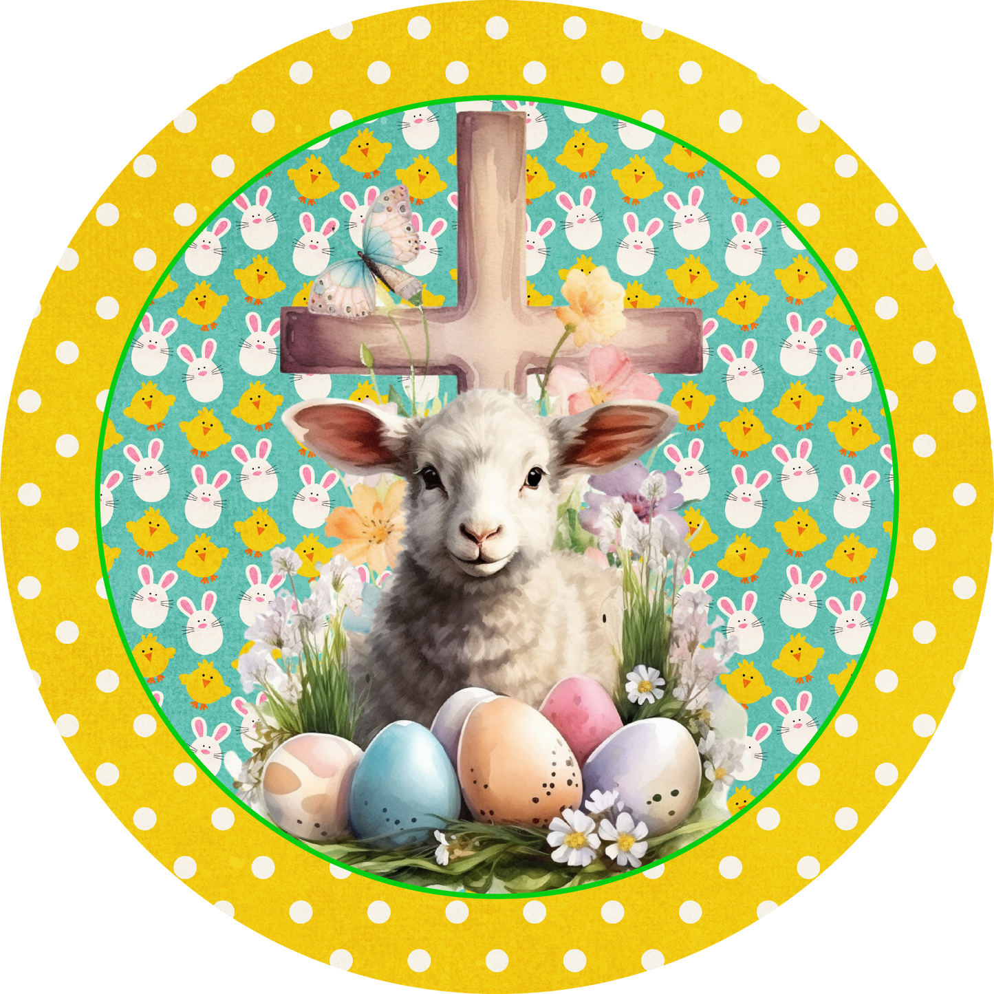 Easter Sheep with Eggs & Jesus Cross Metal / Vinyl Sign - Made in USA