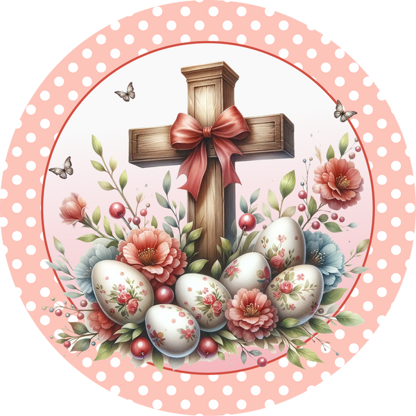 Easter Metal Sign: Eggs & Jesus cross - Made In USA
