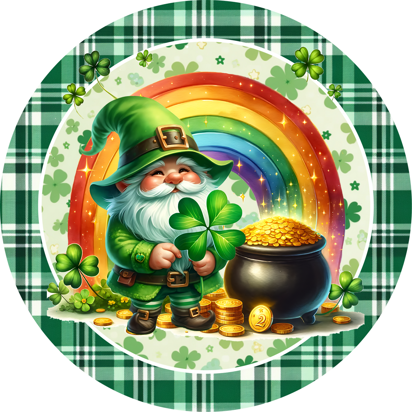 Saint Patrick's Day Gnome w/ Rainbow Metal / Vinyl Sign - Made in USA