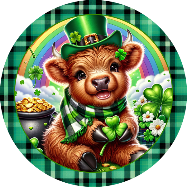 Saint Patrick's Day Metal Sign: Highland Baby Cow - Made In USA