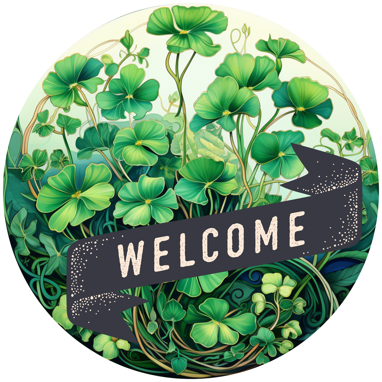 Welcome Clover Leaf Metal / Vinyl Sign - Made in USA