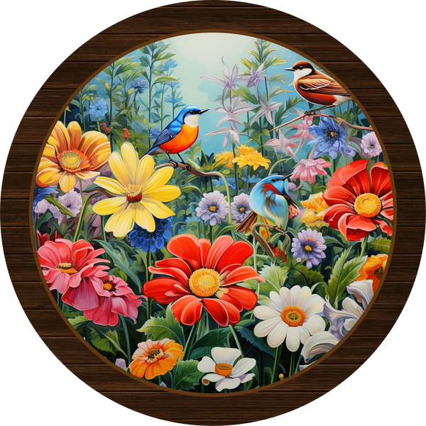 Spring Flower with Birds Metal Sign - Made In USA