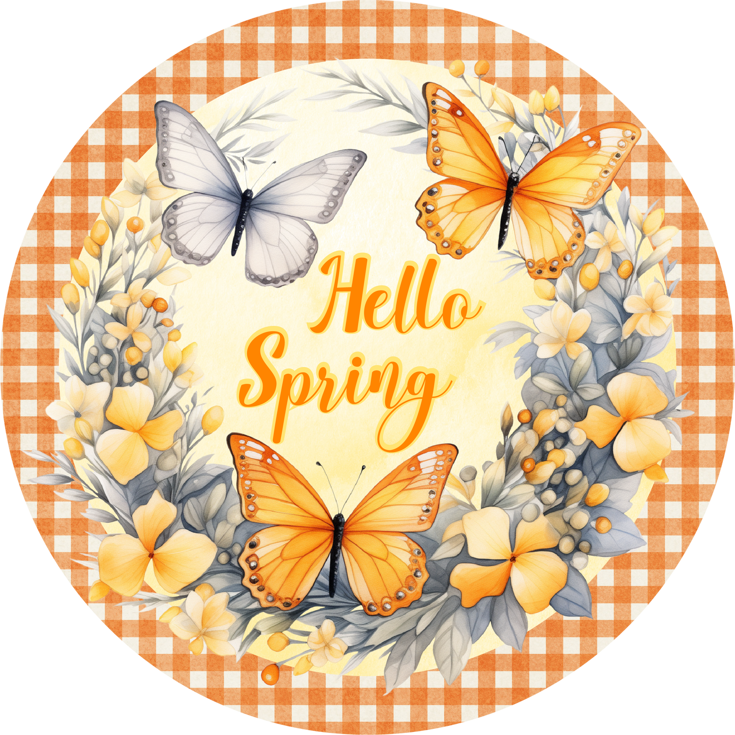 Hello Spring Butterfly Metal / Vinyl Sign - Made in USA