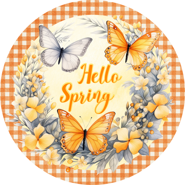Hello Spring Butterfly Metal Sign - Made In USA