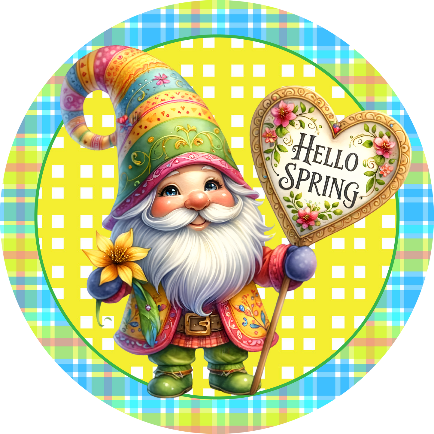 Hello Spring Gnome Metal / Vinyl Sign - Made in USA