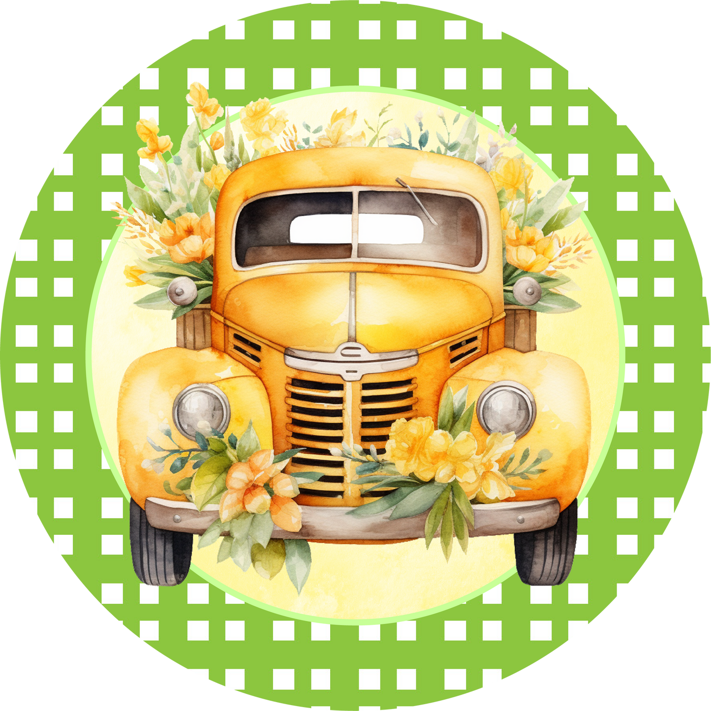 Spring Yellow Truck with Flowers Metal / Vinyl Sign - Made in USA