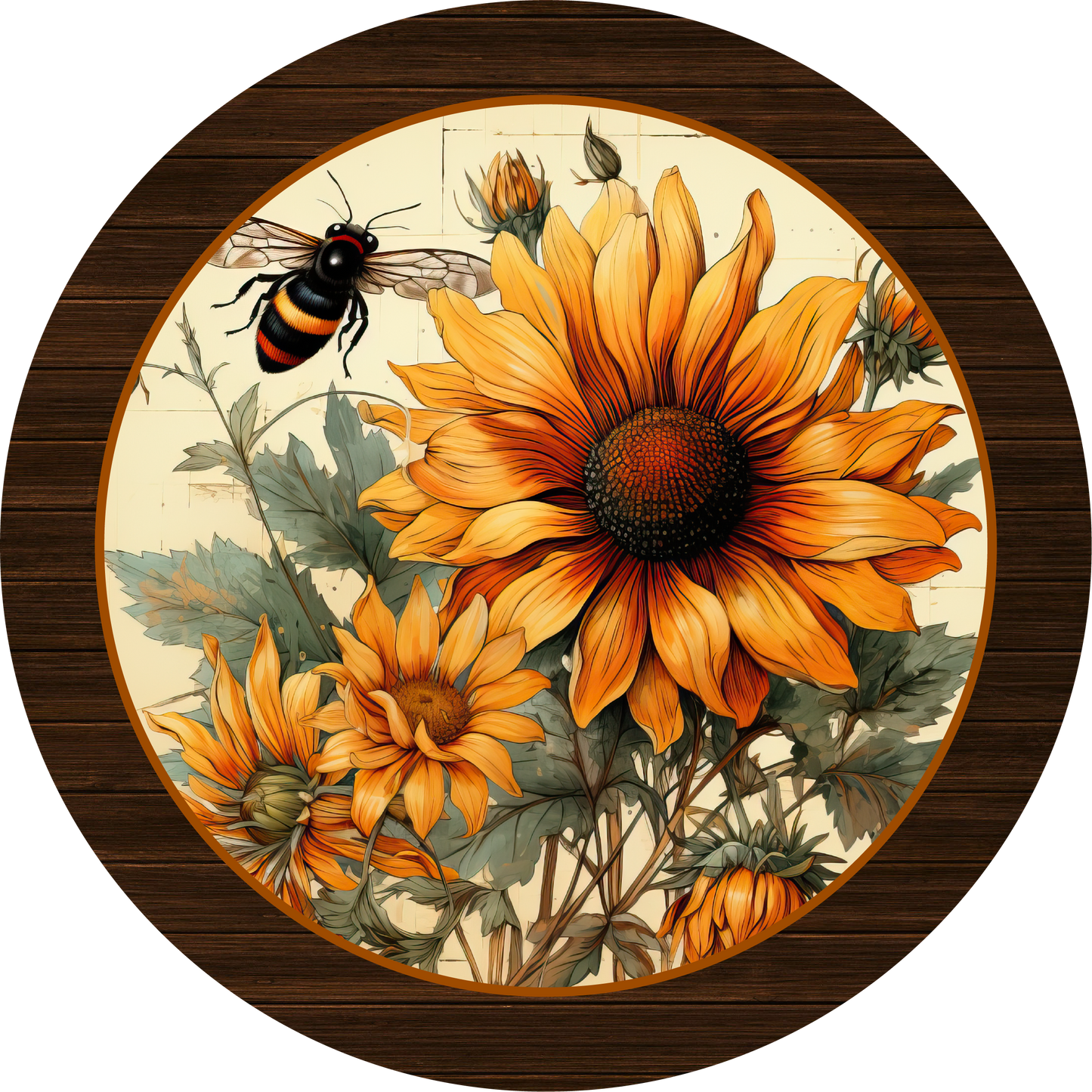 Sunflower & Bees Metal / Vinyl Sign - Made in USA