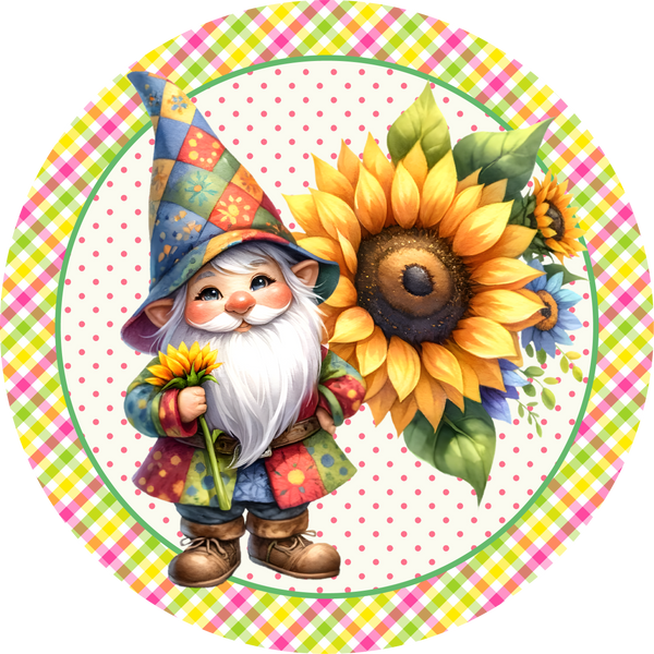 Gnome with Sunflower Metal Sign - Made In USA