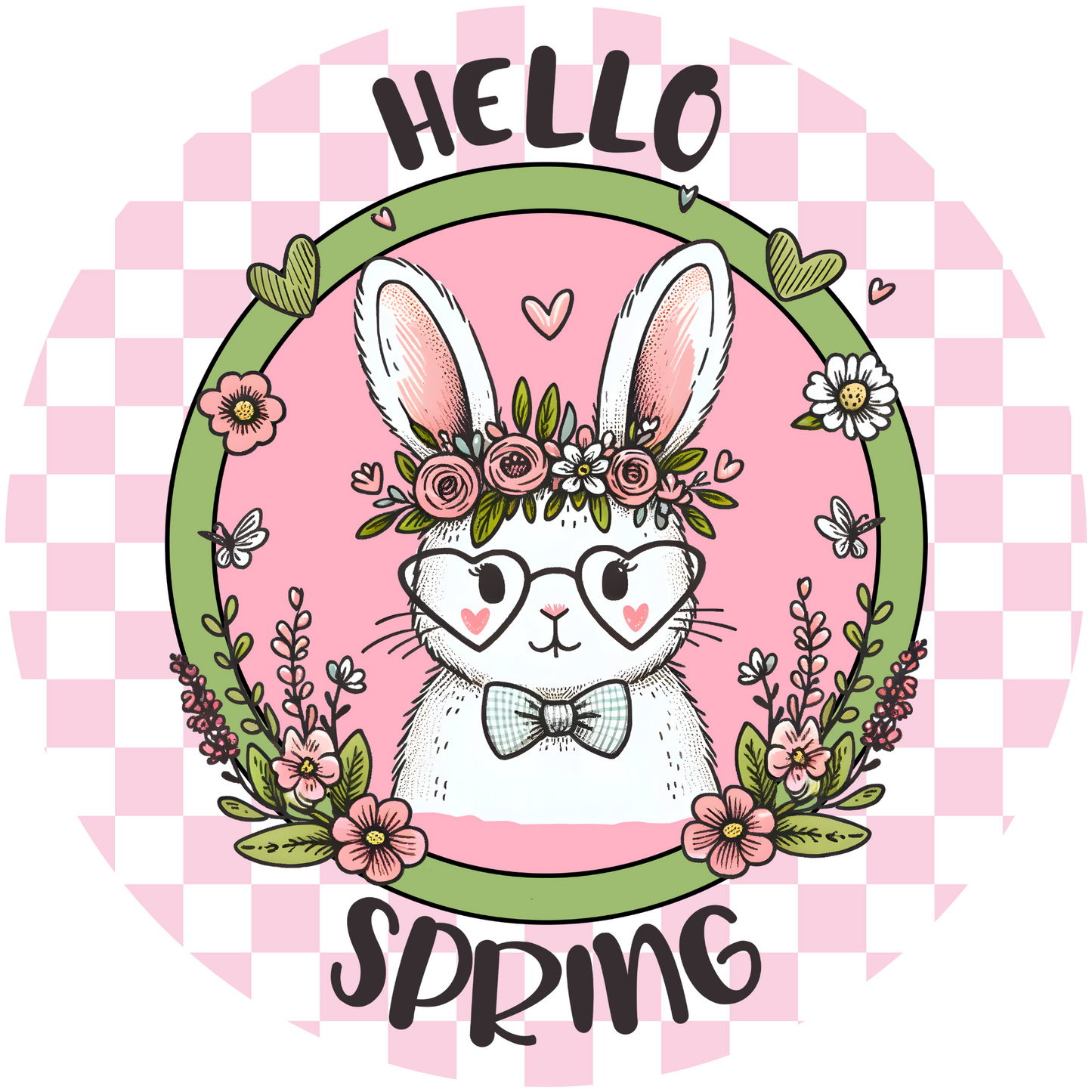 Hello Spring Rabbit Bunny Metal / Vinyl Sign - Made in USA