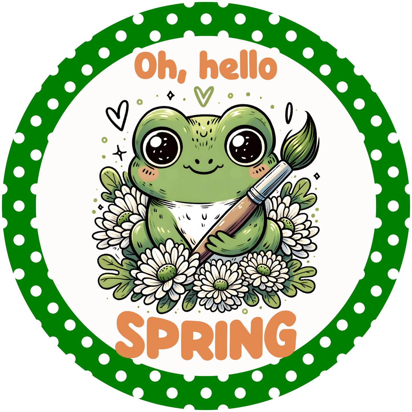 Oh! Hello Spring Frog Metal / Vinyl Sign - Made in USA