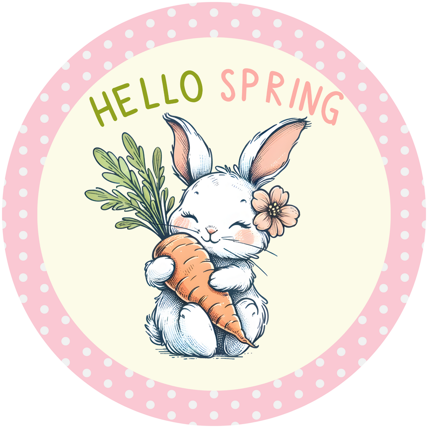 Hello Spring Rabbit with Carrot Metal / Vinyl Sign - Made in USA