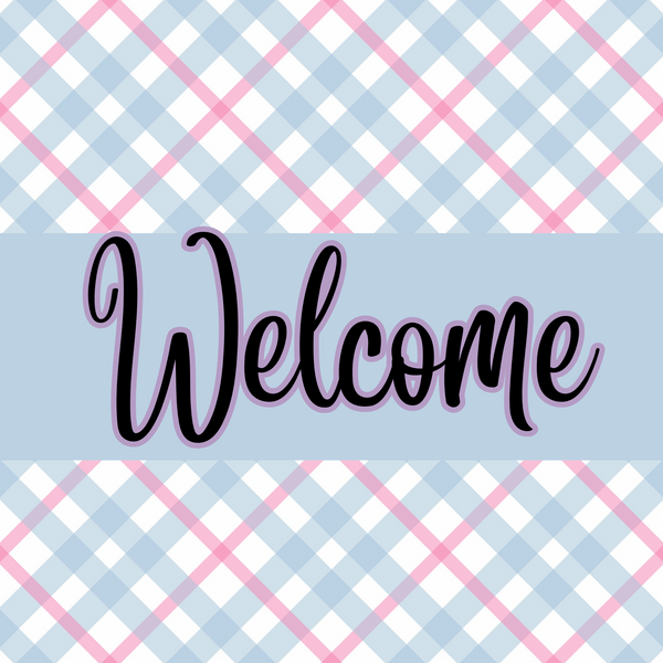 Welcome Checked Metal Sign: Made In USA