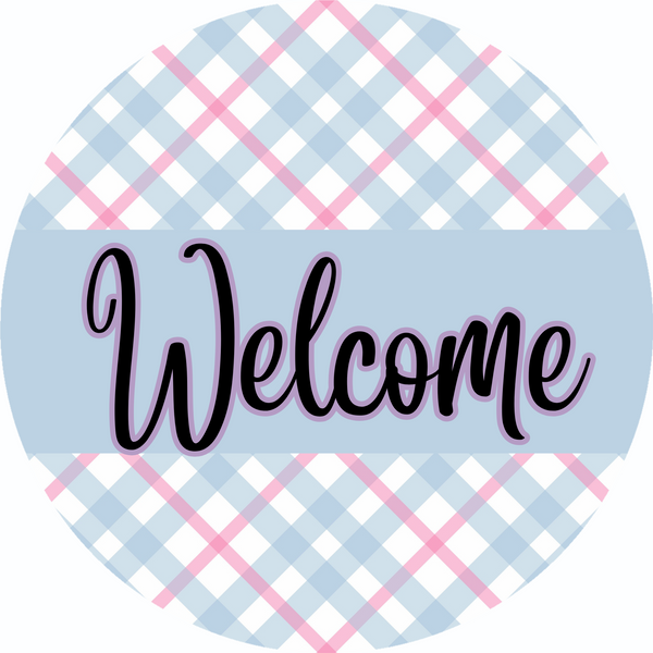 Welcome Checked Metal Sign: Made In USA