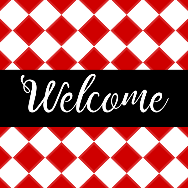 Welcome Red & White Metal Sign: Made In USA