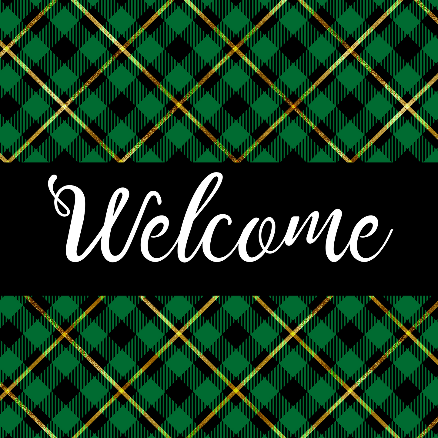 Green Checked Welcome Metal Sign - Made in USA