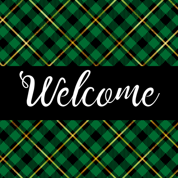 Green Checked Welcome Metal Sign: Made In USA