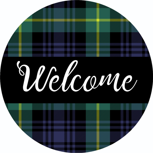 Blue Checked Welcome Metal Sign: Made In USA