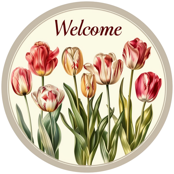Tulip Welcome Metal Sign: Made In USA