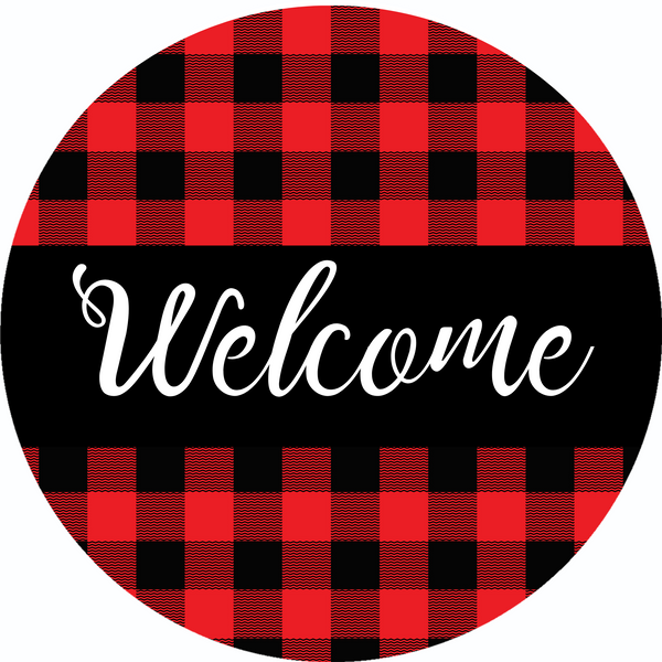 Red Checked Welcome Metal Sign: Made In USA