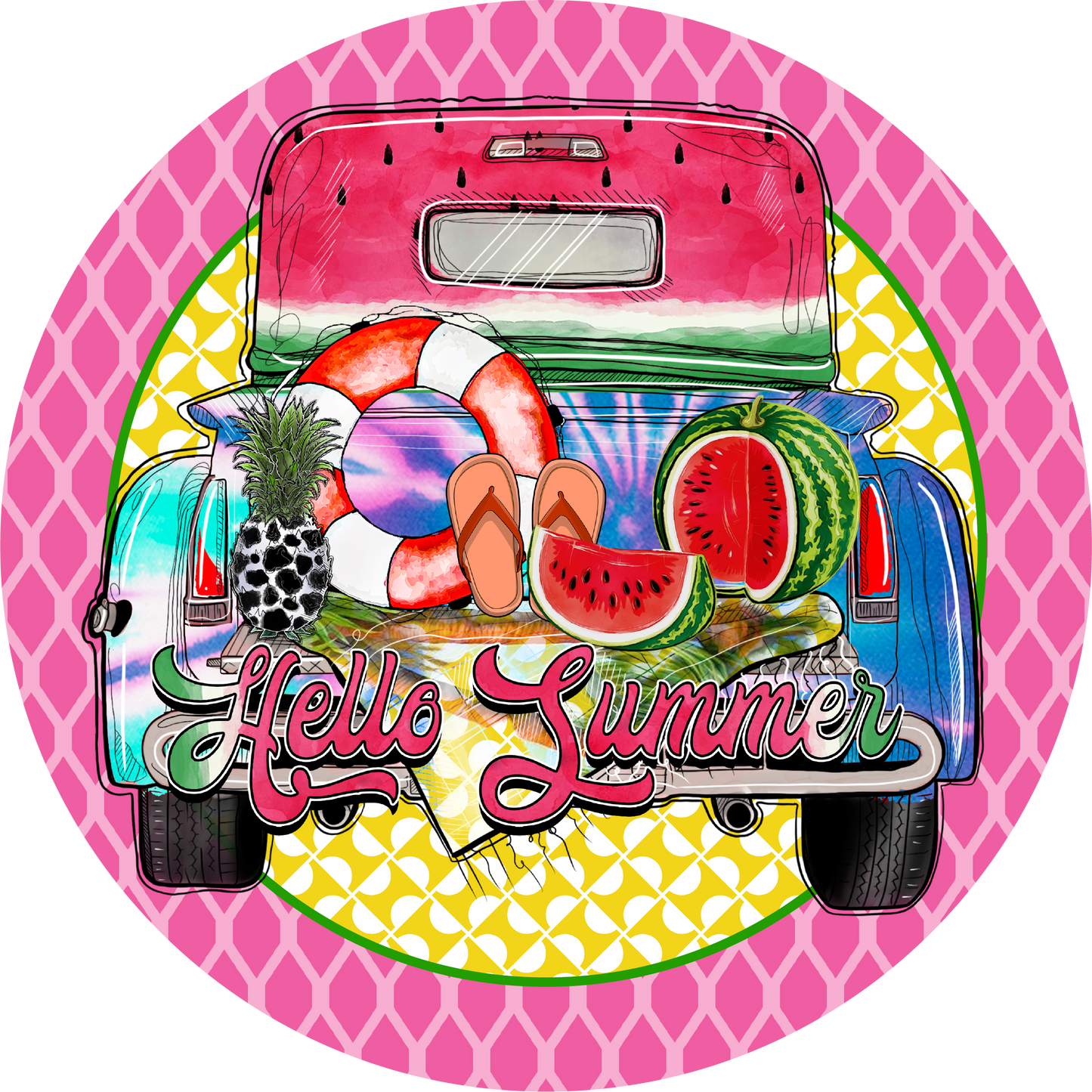 Hello Summer Truck with Fruits Metal / Vinyl Sign - Made in USA