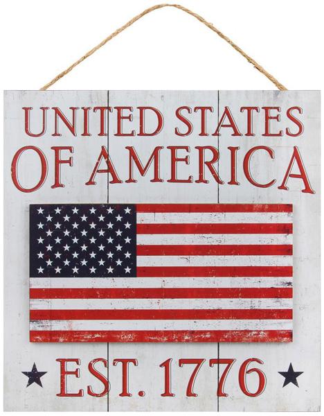10 Inch Square United States Of America Sign - Antique White Red Blue