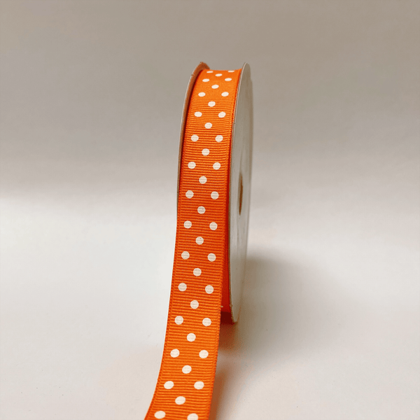 Grosgrain Ribbon Color Dots Orange with White Dots 5/8 inch | 25 Yards