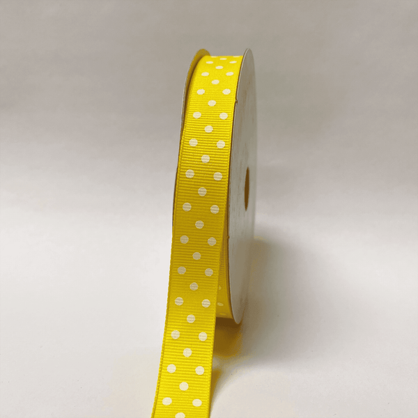 Grosgrain Ribbon Color Dots Yellow with White Dots 5/8 inch | 25 Yards