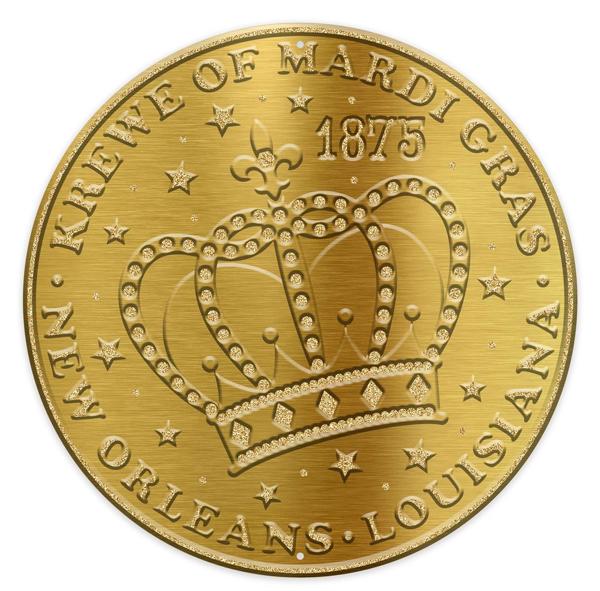 12 Inch Dia Glitter Mardi Gras Crown Coin Sign - Gold