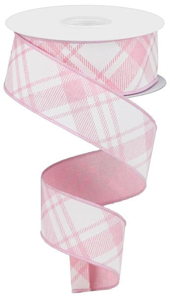 Light Pink White - Diagonal Stripe Multi Check Ribbon - 1-1/2 Inch x 10 Yards