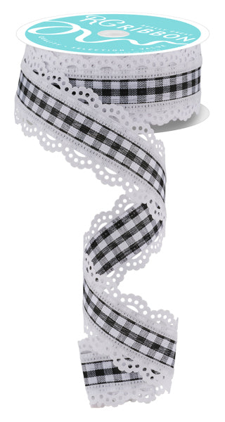 10 yards Woven Gingham Black White Wired Ribbon - Package Perfect Bows